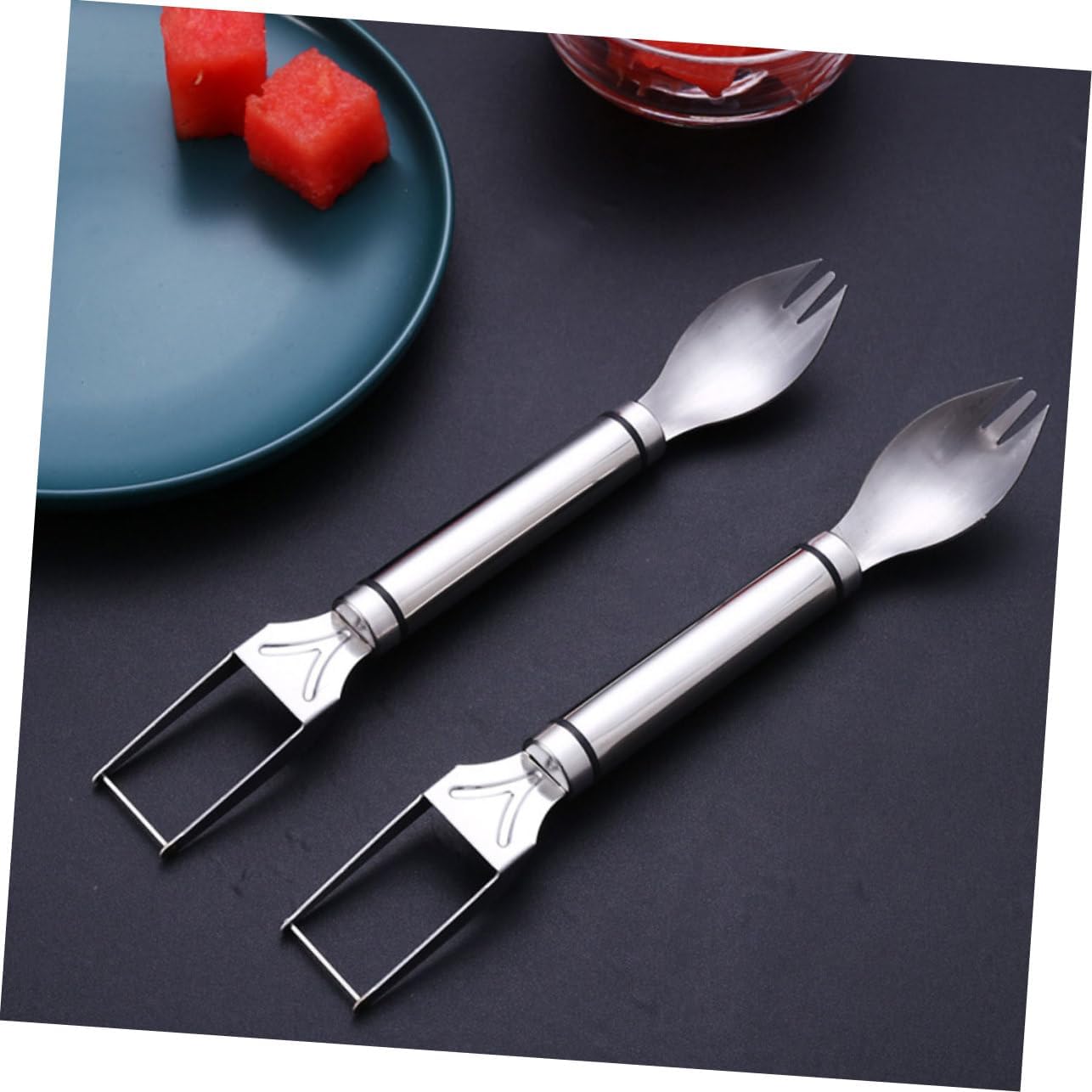 Zerodeko Watermelon Slicer Cutter Spork 2 in 1 Stainless Steel Xmas
