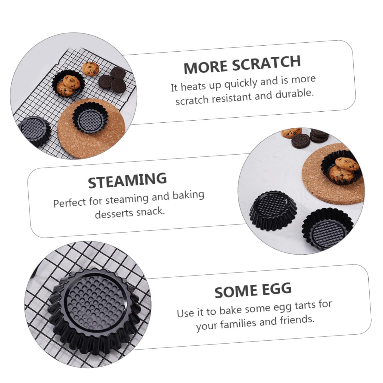 Mikinona Molde para Tartaletas de Huevo 12 Piezas Antiadherente y Resistente a Rayaduras de Acero al Carbono Negro para Hornear Postres y DIY