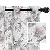 MYSKY HOME Curtains 84 Inch Length Floral Curtains for Living Room Flower Printed Light Filtering Privacy Protect Drapes Set Natural Linen Look Window Drapes Grommet 2 Panels,Pink and Grey