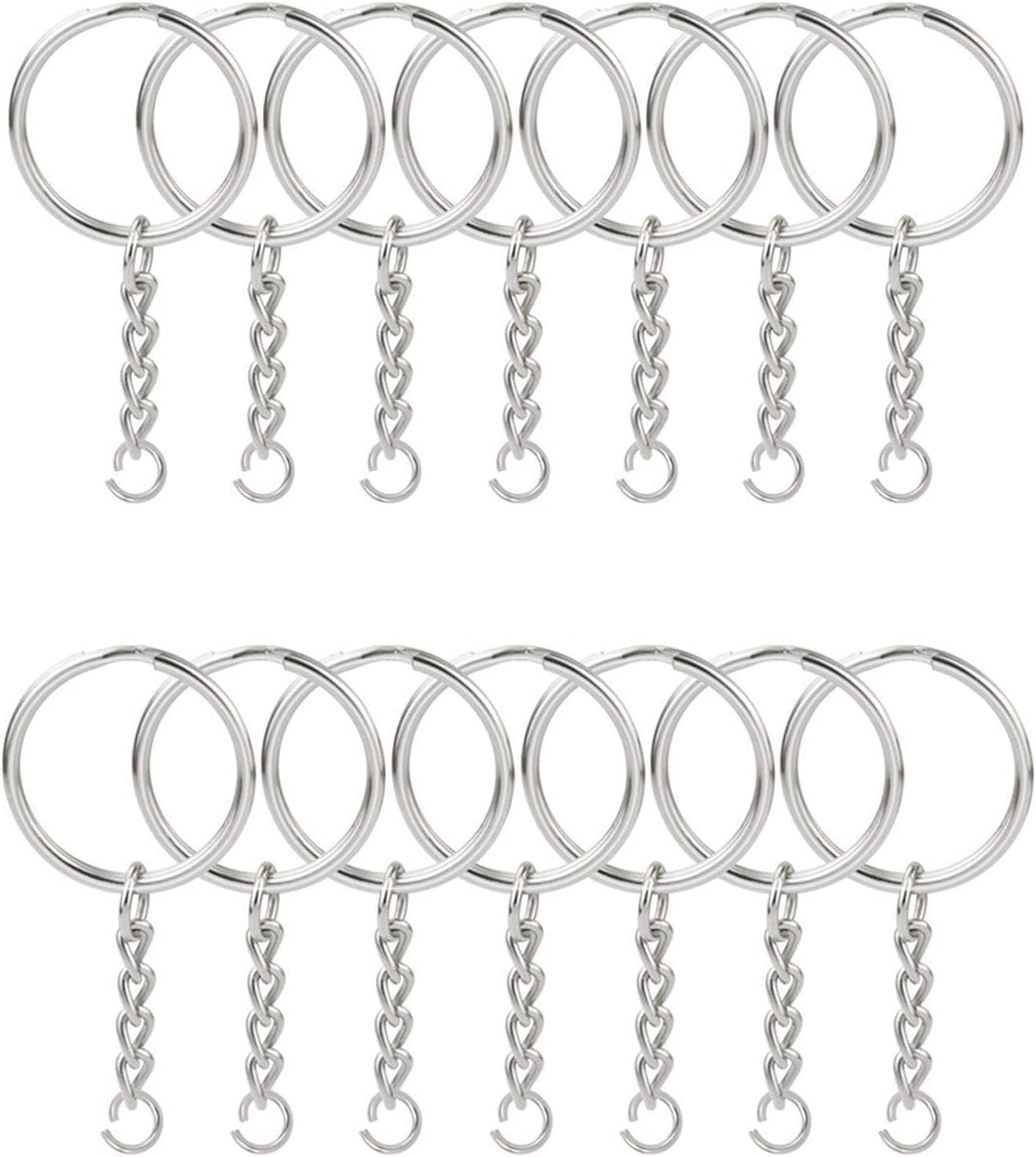 100-Pack Bulk Keyring Set, Split Key Chain Rings with 1-inch Large Chains, Heavy-Duty Metal Keychain Ring, Easy to Use Open Jump Rings, Strong Small Round DIY Jewelry Making Keyrings Kit
