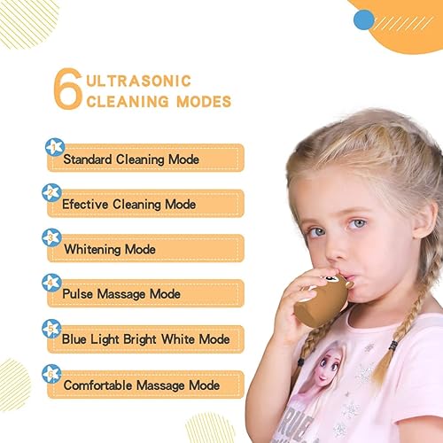 Miniatura 2 de Cepillo de dientes eléctrico para niños JIANLEJIA en forma de U, cepillo de dientes sónico automático con 4 cabezales de cepillo, seis modos de