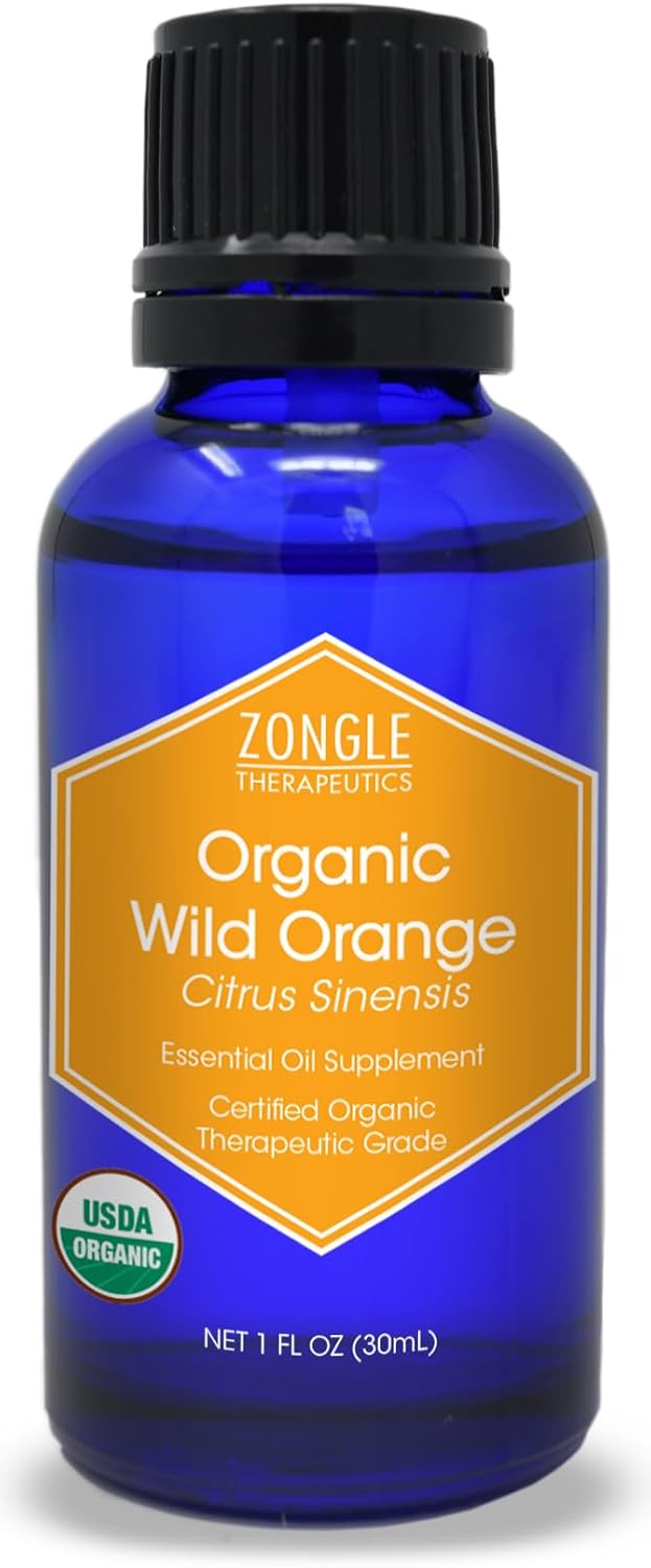 Zongle USDA Organic Orange Essential Oil, 1 OZ – for Wood, Skin, Cleaning, Baking, Face, Cooking, Drinks, Soap Making, Diffuser, Candle Making, Laundry, Hair – Safe to Ingest, Food Grade, Therapeutic