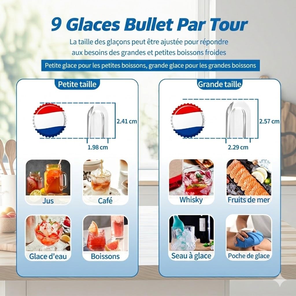 Machine à Glaçons Portable 12kg par 24h Produit 9 Glaçons en 6 Minutes Appareil avec Fonction Autonettoyante Capteur Infrarouge et 2 Tailles de Glaçons pour Cuisine et Camping Noir