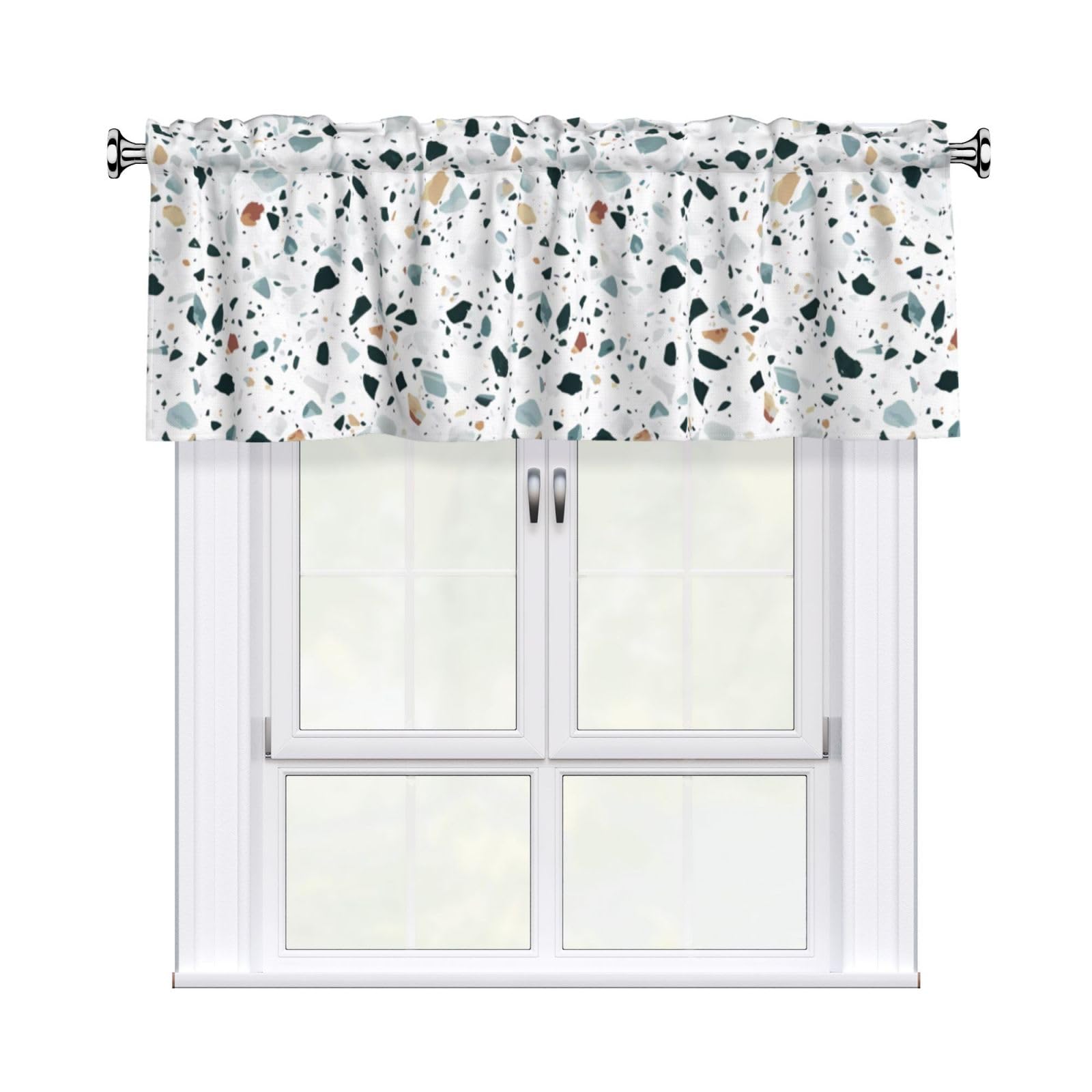 WHJSSF Terrazzo Marble Pastel Prints Housewarming Gift – Peach Skin Window Valance 54x18 for a Cozy Kitchen Refresh