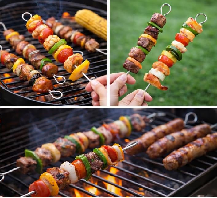 Dynore Stainless Steel Round Barbeque Skewers/Rods, 10 Inch, Set of 12 | Tandoor Sticks for Frying, Grilling & Roasting 3