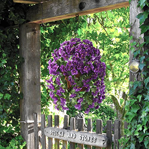 Inqcmy Artificial Hanging Flowers In Basket For Patio Garden Decor,Artificial Hanging Plant In Basket,Coconut Lining Hanging Baskets With Begonia For The Decoration Of Outdoors And Indoors (Purple) #TOP1