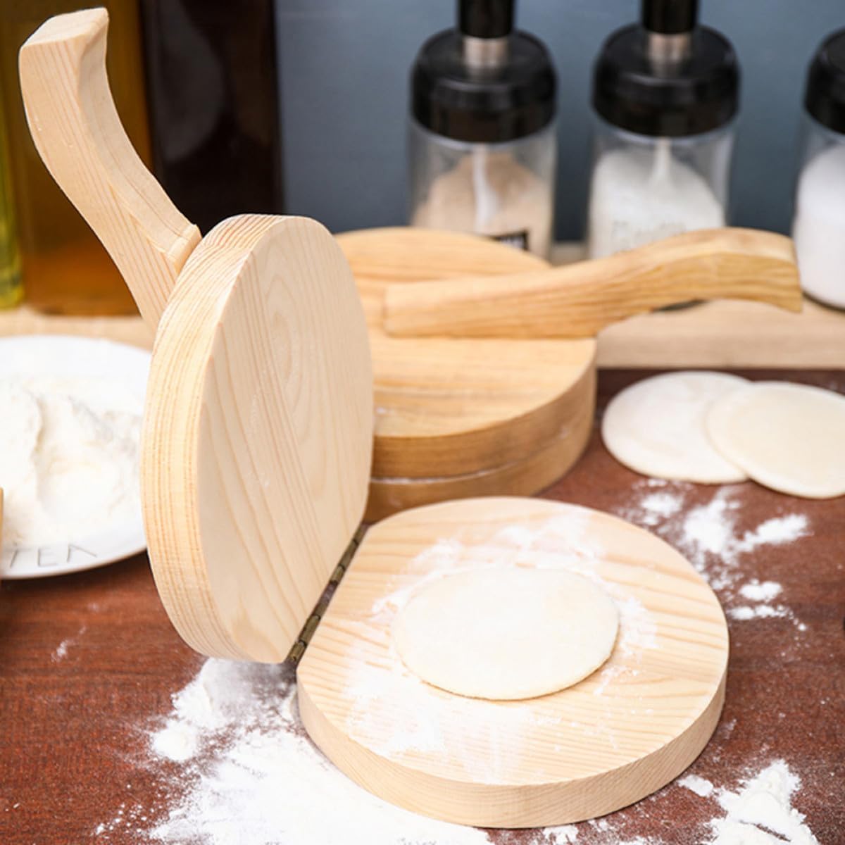 SEWACC Wooden Dumpling Dough Presser Mold round Dumpling Skin Pressing Tool for Home Cooking Kitchen Accessory