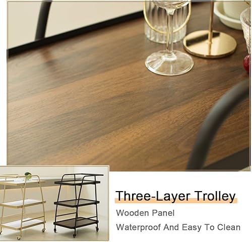 Miniatura 2 de Carrito de cocina de 3 niveles para bebidas al aire libre con ruedas, madera y metal, 3 colores (C)