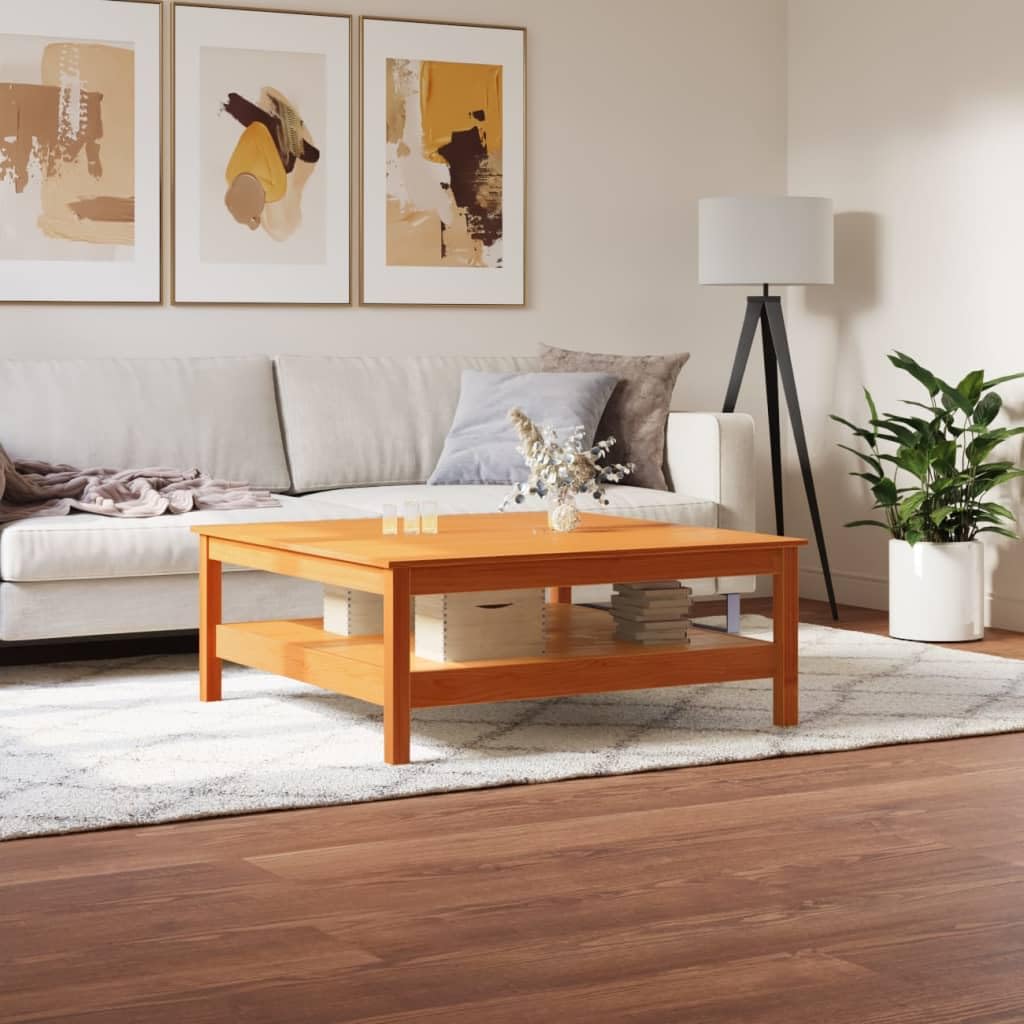 Table basse en bois de pin massif marron résistant aux rayures de 100x100cm
