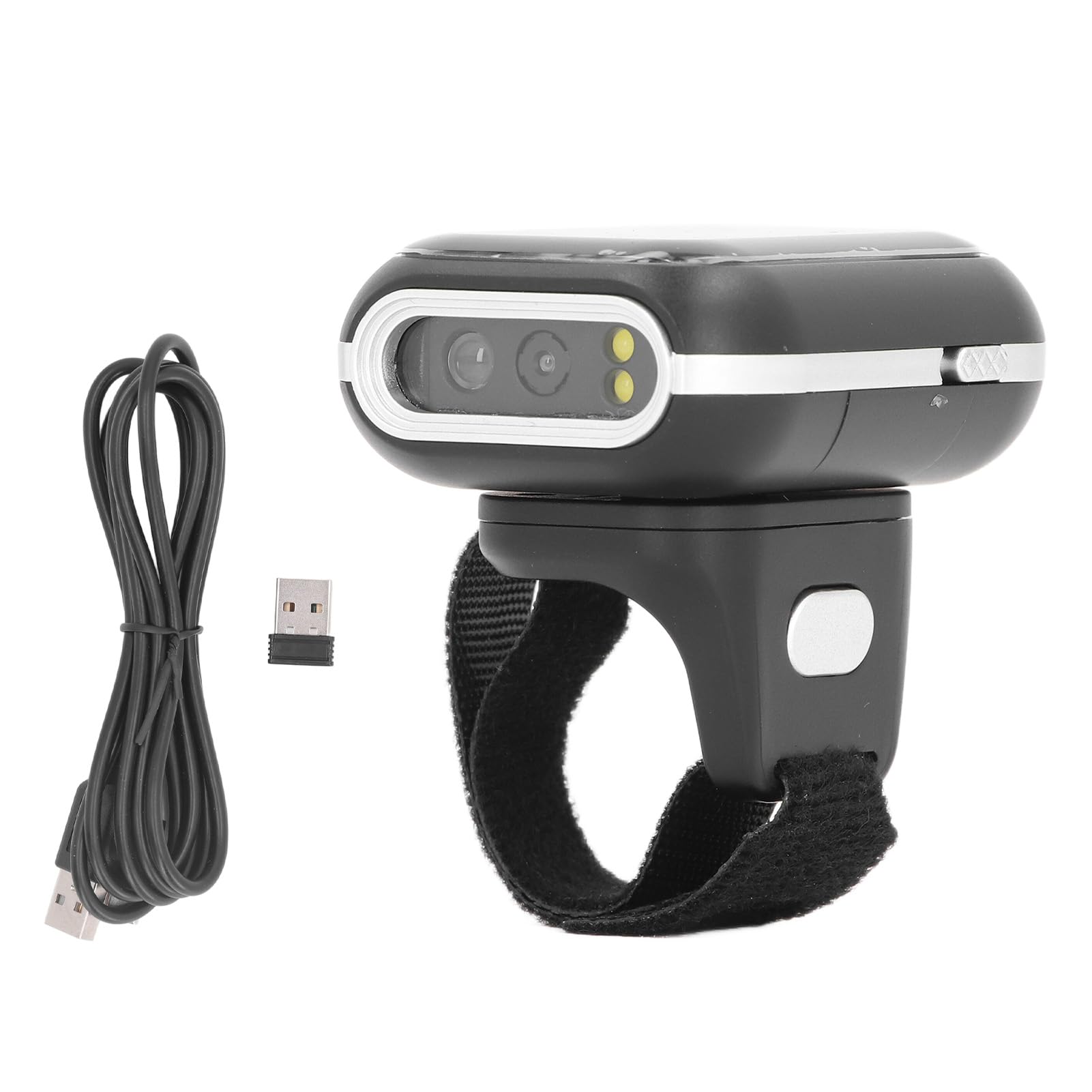 Wakects Escáner de Código de Barras de Anillo ABS Bluetooth Lector de Código de Barras 2D 500 MAh 120000 Almacenamiento Alcance de 15 M para Almacén Farmacia Minorista Logística Escaneo Portátil con