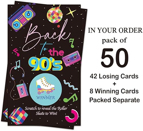 Miniatura 4 de Haizct Paquete de 50 tarjetas de rascar con temática de Back to The 90, auriculares retro para baby shower, fiesta de cumpleaños, lotería, juegos