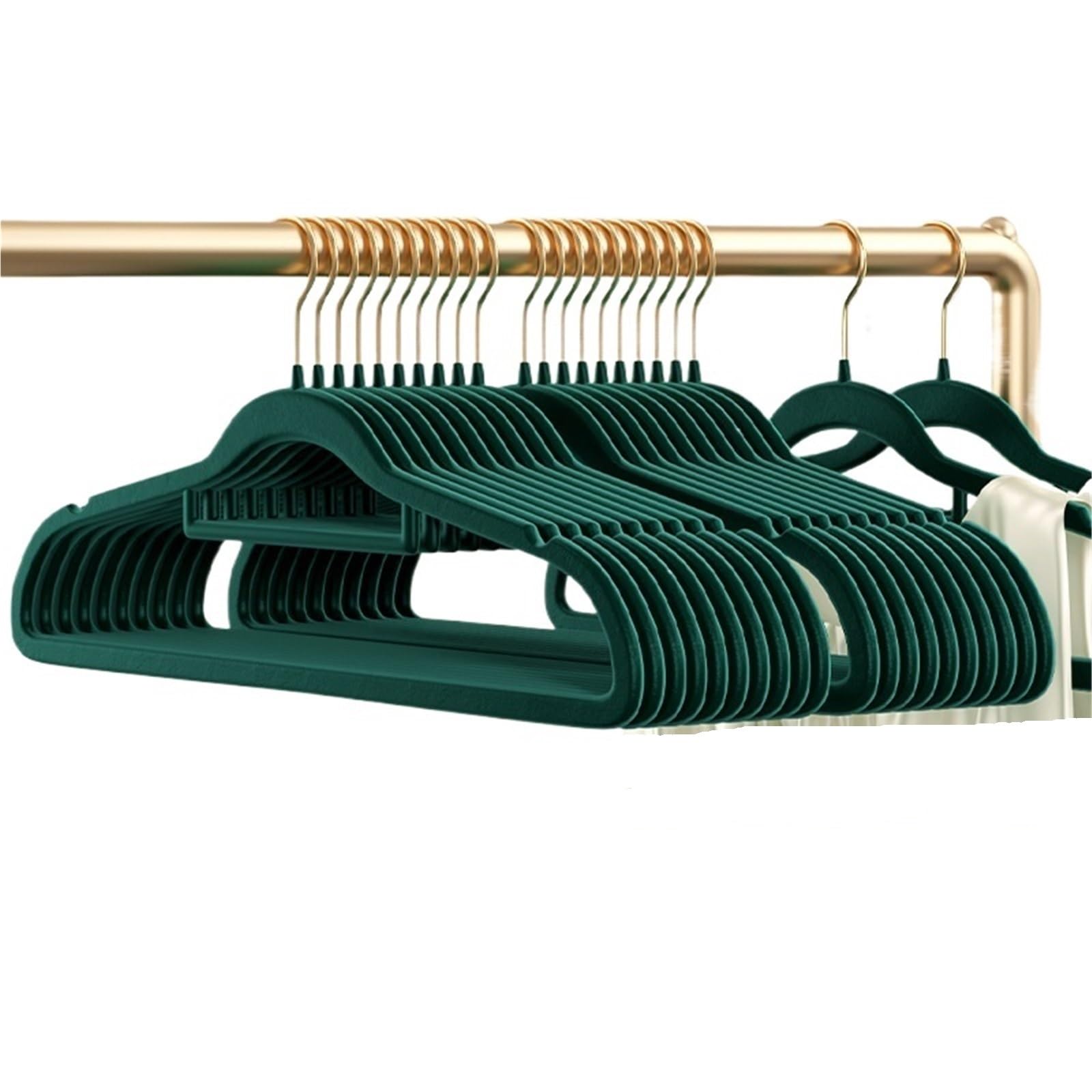 Flocked Hangers 10/20pcs Velvet Hanger Non-Slip Flocking Multifunctional Clothes Hangers Suit Shirt Coat Organizer(Green Gold,10pcs)