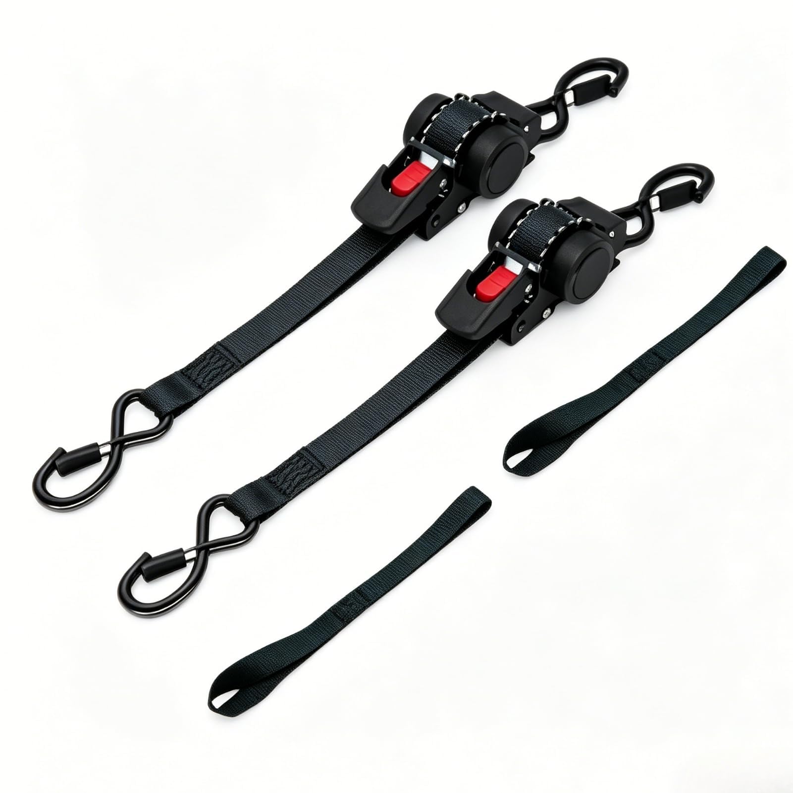 Cinghia a Cricchetto Autoavvolgente, 3.5m x 25mm 2 Pezzi | Fettuccia in Poliestere, Resistenza alla Rottura 680 kg, per Fissaggio Carico su Camion, Rimorchio, Moto e Barca