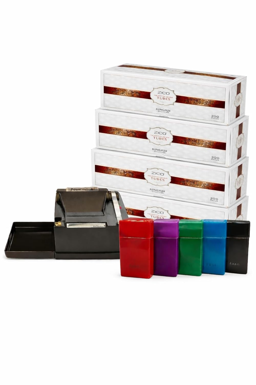 Powermatic 2 Plus Electric Cigarette Injector Machine Bundle, Includes 5 Box 200ct Cigarette Tubes, 5 Pack Cigarette Case | Easy Electric Tobacco Rolling Maker Kit