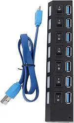 Estação de carregamento USB 3.0 de 7 portas, carregador de hub de expansão USB de alta velocidade, extensor divisor USB 3.0 para laptop, PC, telefones celulares