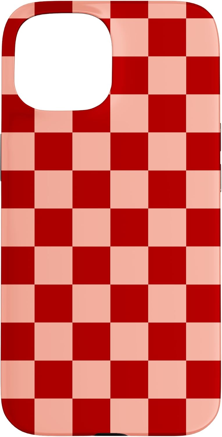 iPhone 13 Red Pink Checkered Checkerboard Pattern Case