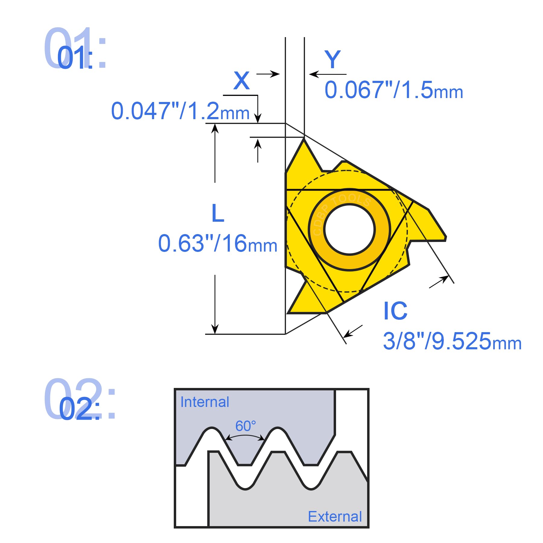 16ER AG60/16IR AG60 CNC Torno de Roscar Indexable Cuchilla de Carburo Insertada, 10 unidades