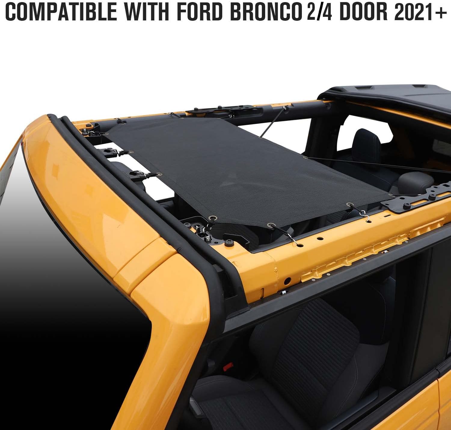 Jimen for Bronco Sunshade, Front Sun Shade Bikini Top Mesh Screen Cover UV Blocker Compatible with Ford Bronco 2021-2025 2/4 Door (Black)