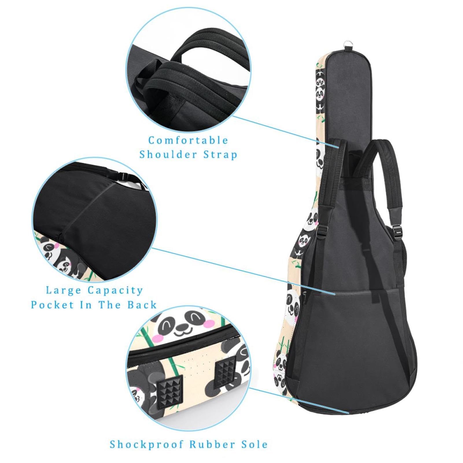 Torba na gitarę akustyczną wodoodporny plecak na gitarę grubo miękka wyściełana panda klasyczna obudowa na gitarę, wielobarwny, 42.9x16.9x4.7 in, Organizer do torby