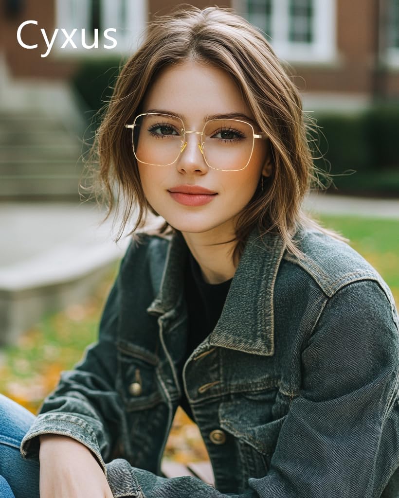 Cyxus Round Blue Light Glasses for Men Women Wire Frame UV Blocking Computer Glasses Clear Lens Metal Ultralight Eyewear 23 - Square Gold Frame - Clear Lens image 2 of 8 B0BJ259DPL