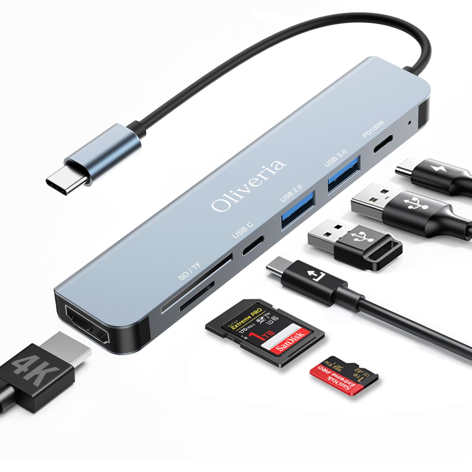Belkin USB C-hub, 6-in-1 meerpoorts adapterdock met 4K HMDI, USB-C 100 W PD passthrough opladen, 2 x USB A, Gigabit Ethernet-poorten en een SD- kaartlezer voor MacBook Pro, Air, iPad Pro, XPS en