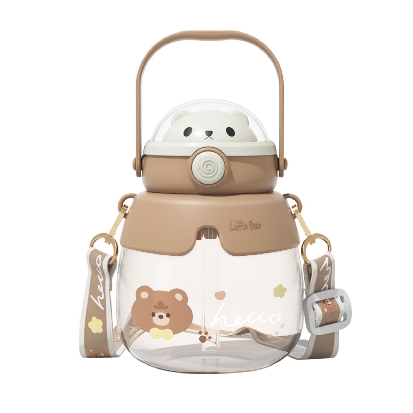Kawaii - Borraccia con cannuccia e adesivi, grande capacità, con orso kawaii, a prova di perdite, grazioso orso kawaii, per ragazzi e ragazze (blu