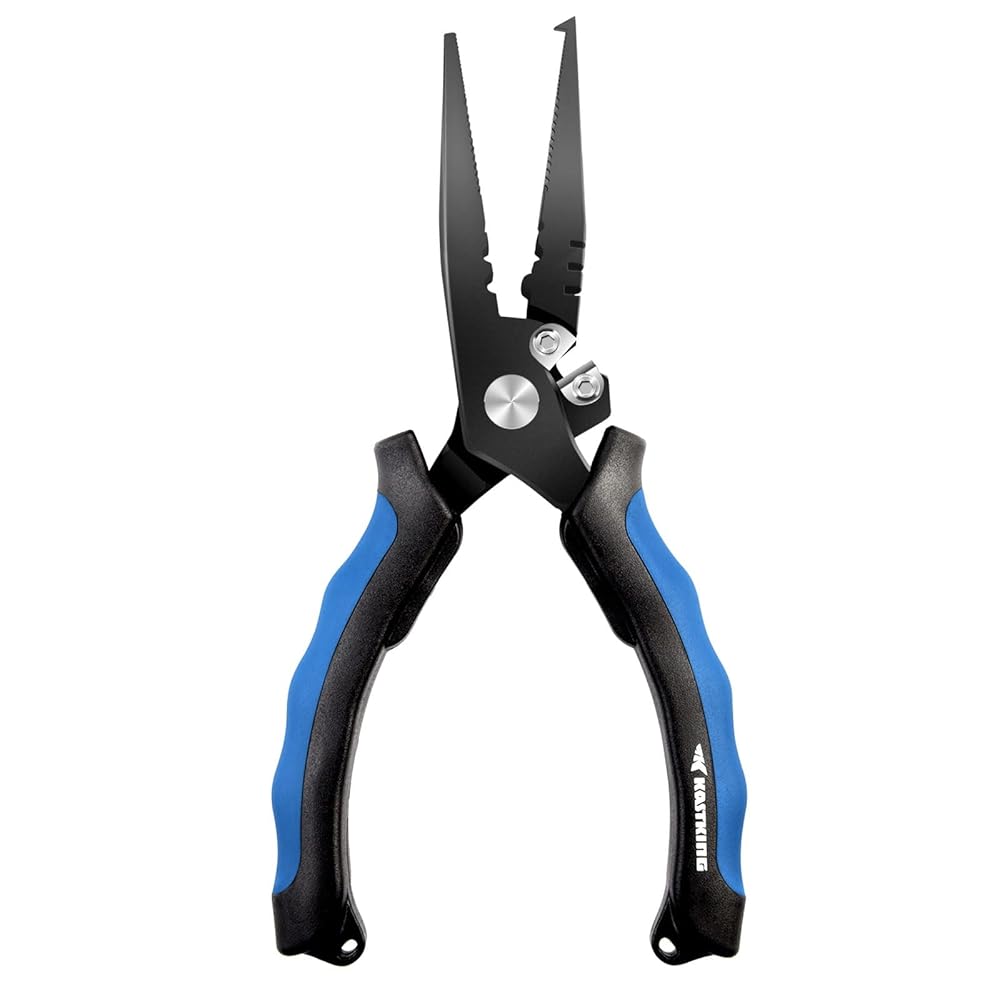 KastKing Intimidator Fishing Pliers, 7 inch Split Ring Nose with Braid Cutters - Heavy Duty
