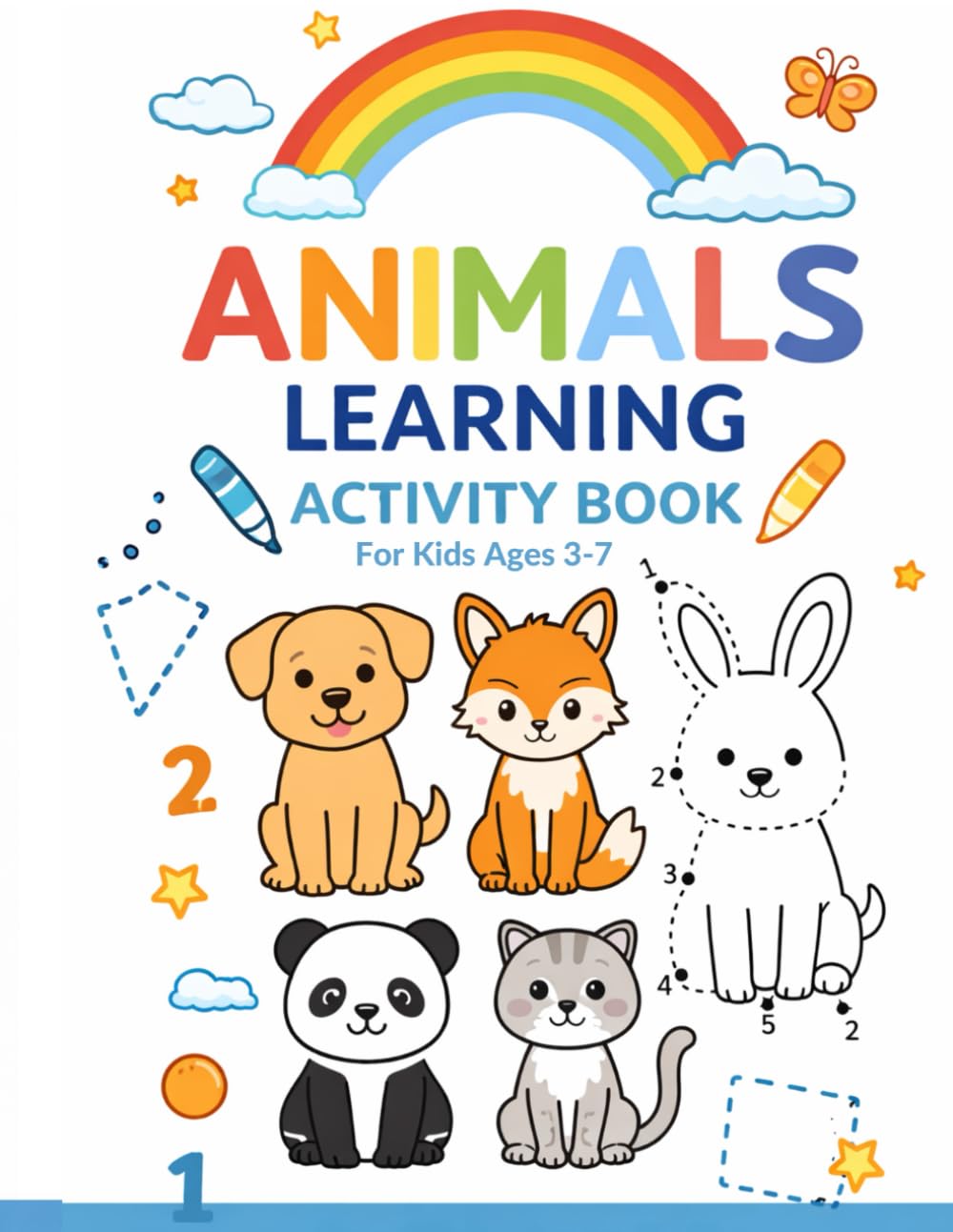 Animal Learning Activity Book: Counting, Tracing Numbers, Shapes & Fun Activities for Kids Ages 3–7