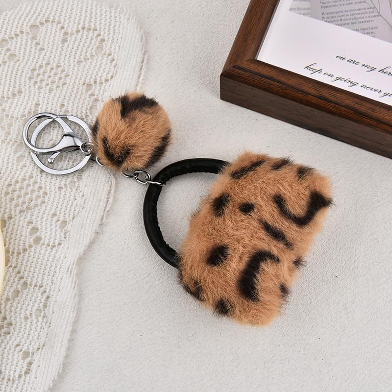 Leopard Faux Fur Keychain for Purse Charms for Handbags Leopard Plush Key Chain for Car Keys - Image 8