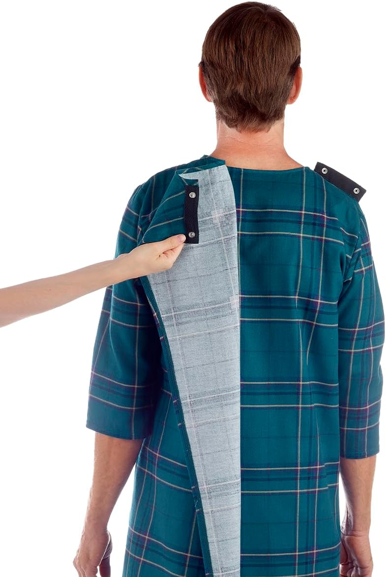 Men’s Open Back Adaptive Flannel Nightgown for Seniors - Back Snap Nightgowns With Dome Closure - Image 6