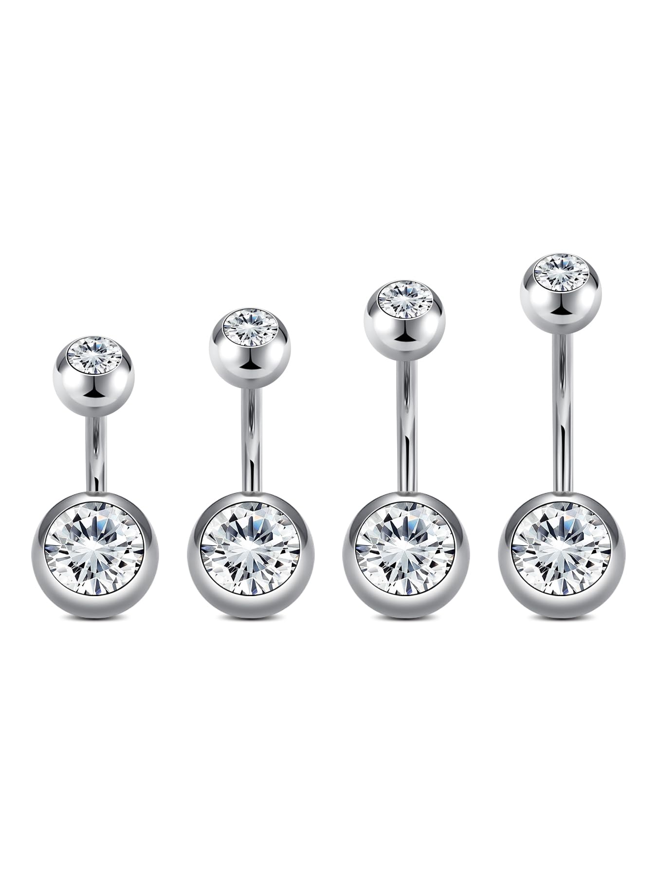 Longita Belly Button Rings Short Bar for Women Stainless Steel Belly Ring Navel Piercing Jewelry 14g Colorful Ball Pack 6mm 1/4” 8mm 5/16“ 10mm