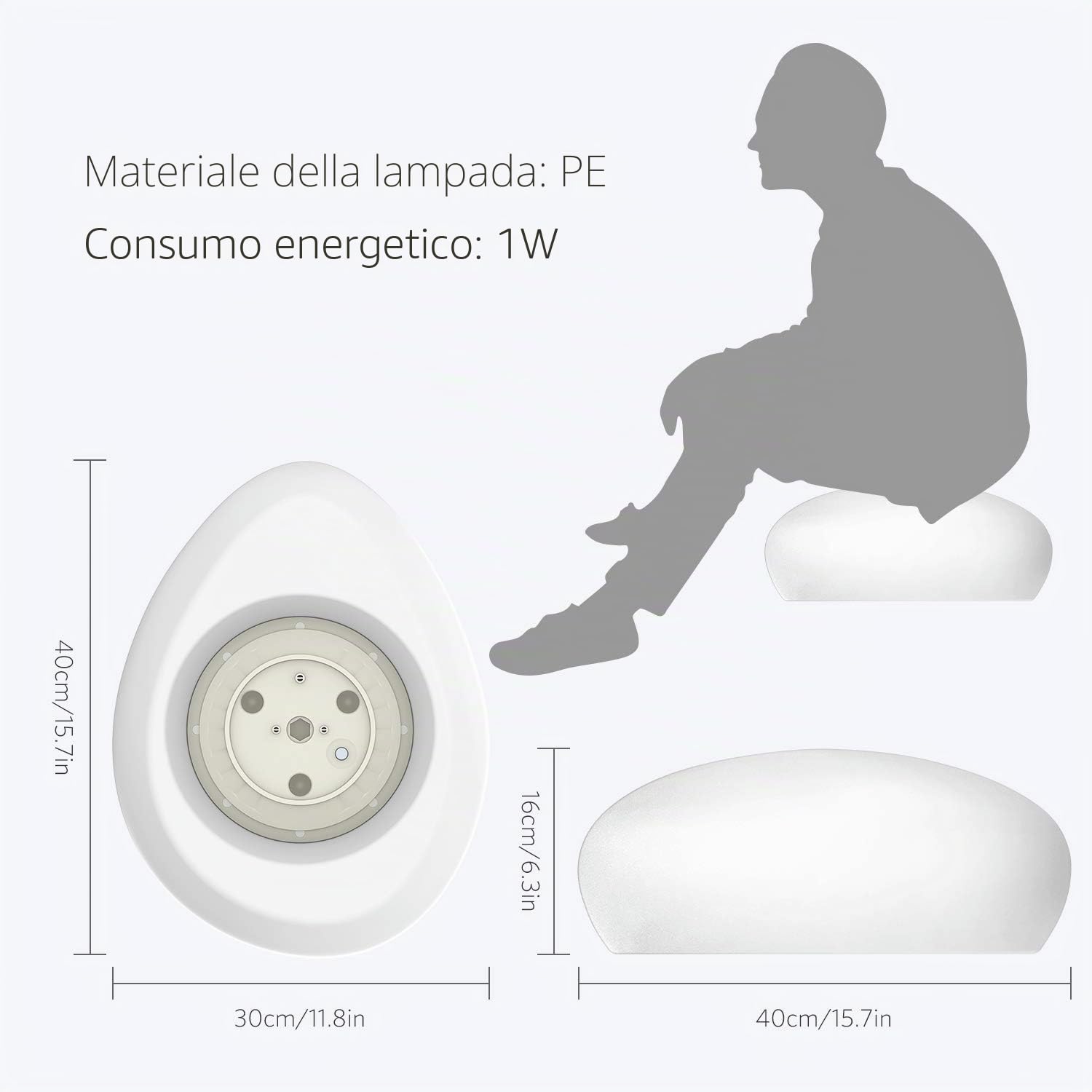Velamp Stone Sasso Luminoso LED RGB a Ricarica Solare 40cm, IP66, con Telecomando. Scelta tra Bianco e 7 Colori. Wireless. per Giardino, terrazzo, Piscina
