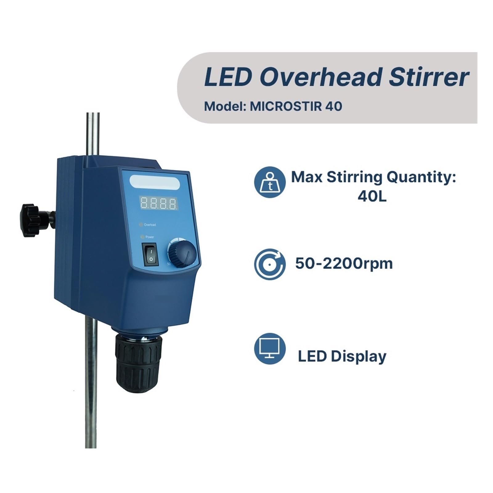Agitador Superior Digital De 50 A 2200 Rpm Remueve Con Fuerza(40L)