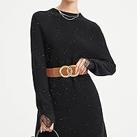 Vista 110 de Cinturón de cuero clásico con hebilla de metal para mujer con vestido de jeans Aah-negro-clásico