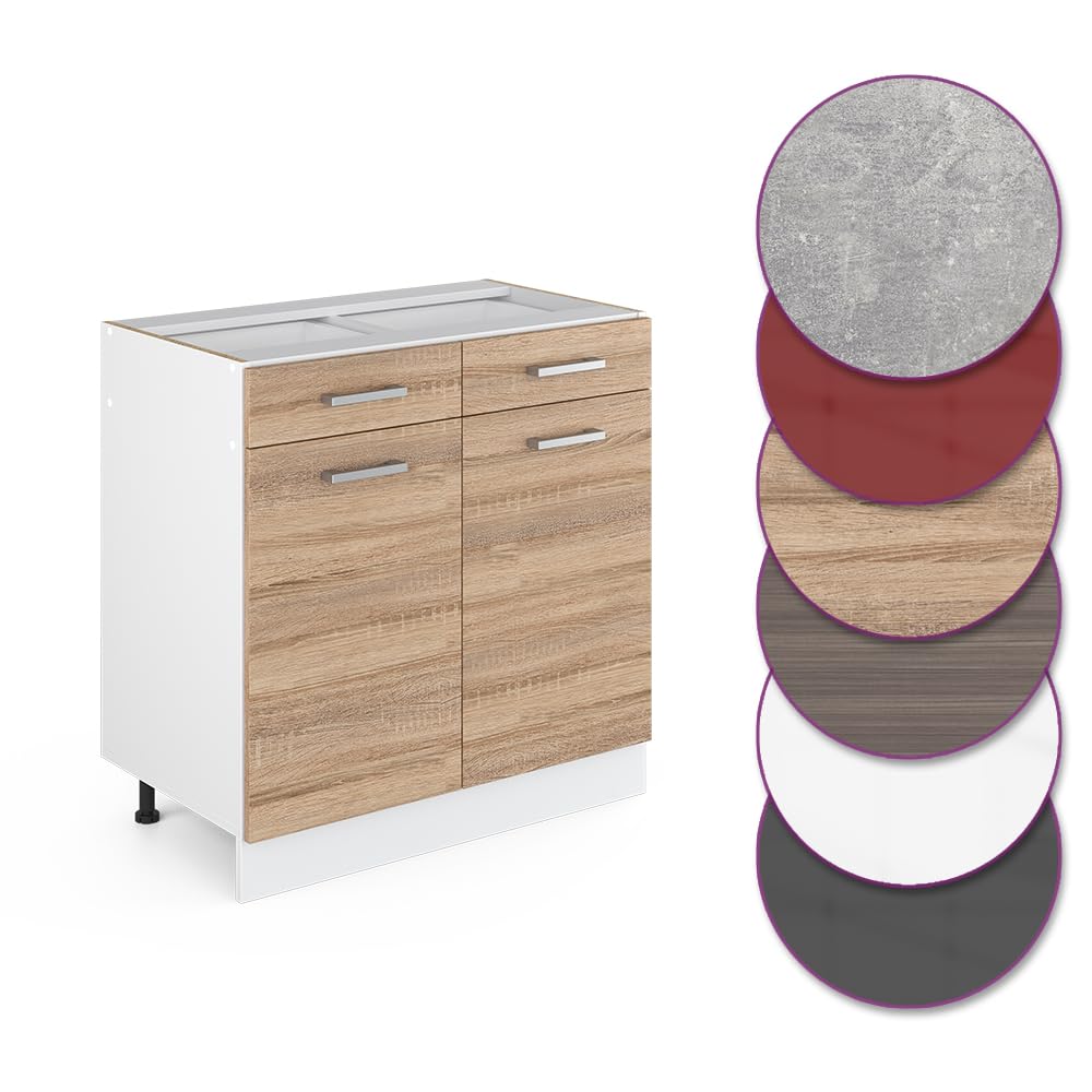 Vicco Mueble bajo de Cocina R-Line, Sonoma, 80 cm | sin encimera, para combinación libre dentro de sistemas de cocina modulares