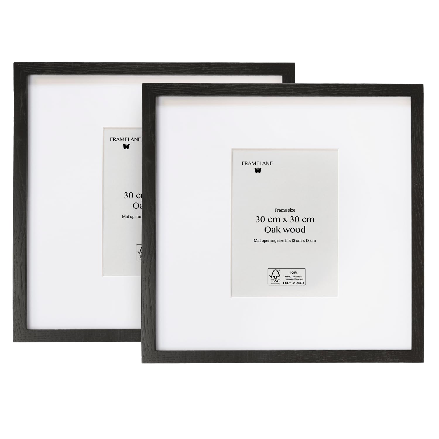 Framelane Set de marcos de madera 30x30 negros (2 unidades), marco de madera 30x30 elegante, de excelente acabado, hecho con madera certificada FSC ecosostenible, incluye enganches metálicos