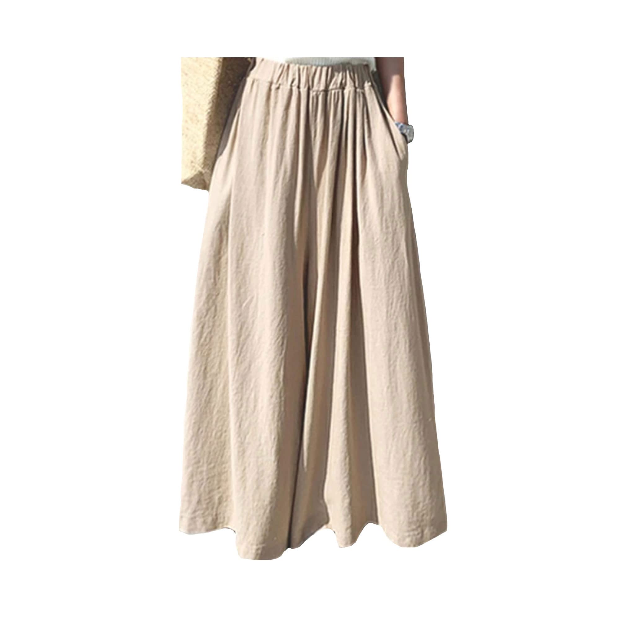 Womens Summer Solid Color Cotton High Waist Wide Leg Pants Casual Pants 12 Colors