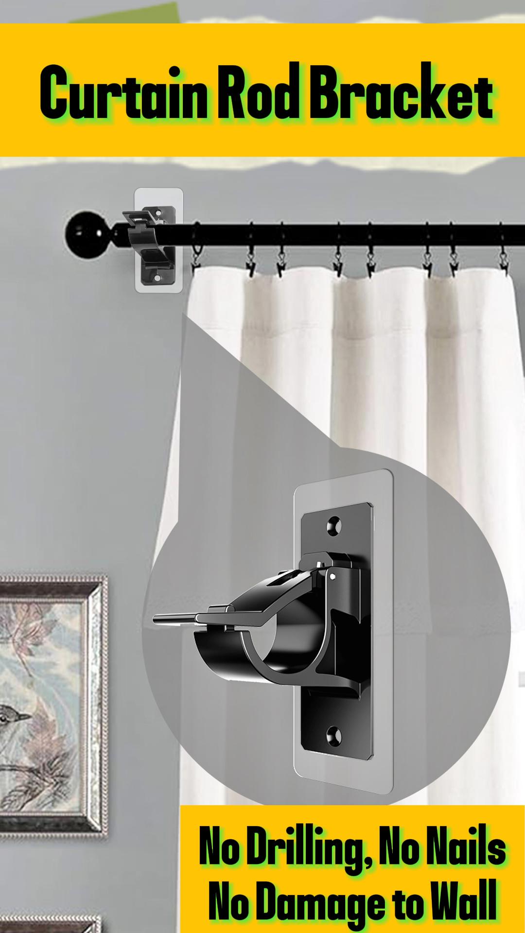 6 Pack Self Adhesive Rod Brackets, No Drill Needed Curtain Rod Holders, Nail Free Stick on Curtain Rod Hooks, Curtain Hangers for Bathroom, Bedroom, Livingroom, Hold up to 20lbs on Smooth Surface
