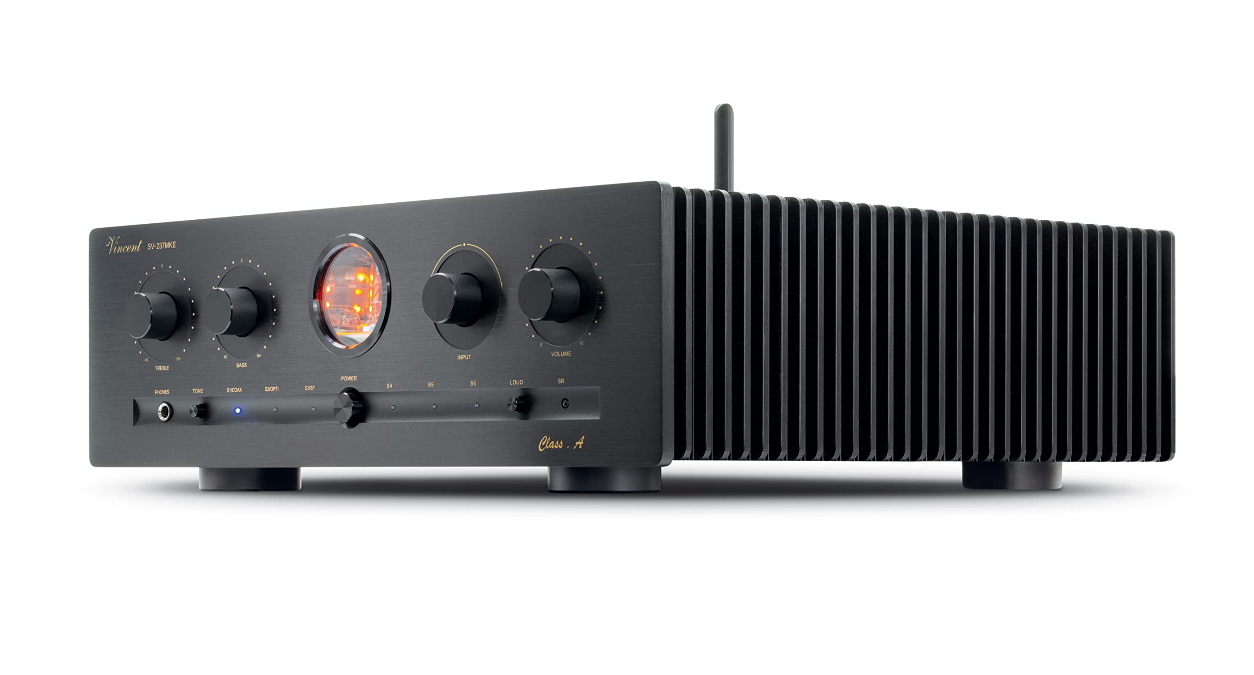 Vincent SV-237 MKII High-End HiFi Hybridverstärker, Warmer dynamischer Röhren-Sound, mit Bluetooth-Streaming und LED-Beleuchtung, 4 schraubbare Lautsprecher-Anschlüsse, schwarz