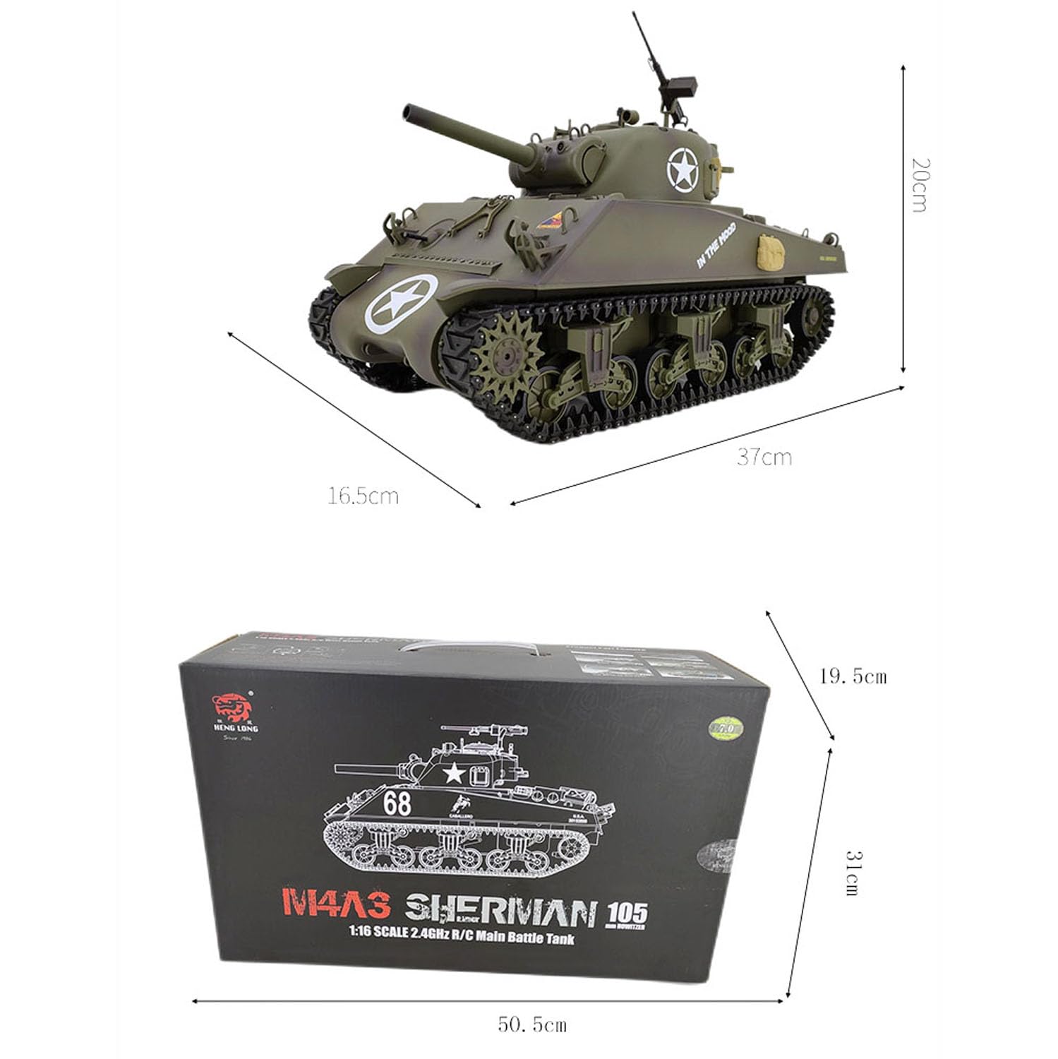 TOUCAN RC HOBBY Henglong 1/16 7.0 RC Tank M4A3 Sherman 3898 320° Torreta Barrel Recoil BB IR Smoking Steel Gearbox Battery 2.4G Radio