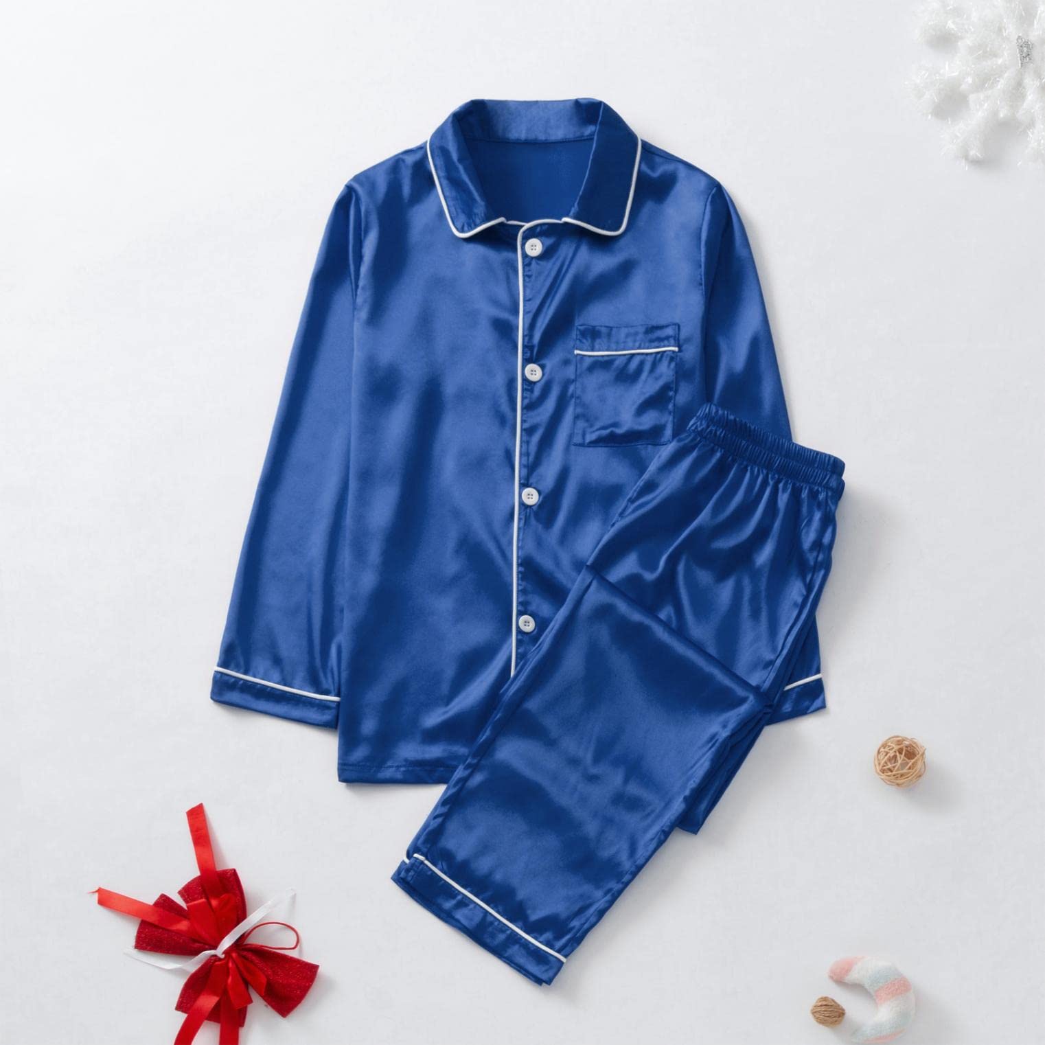 Sheey Seda Pijamas Navidad Familia Conjunto de Pantalones y Pijama Color Sólido Rojo Trajes Familiar Talla Grande Ropa Pijama Hombre Invierno Bebé Niños Mujer Otoño Chaqueta Abrigo Jersey