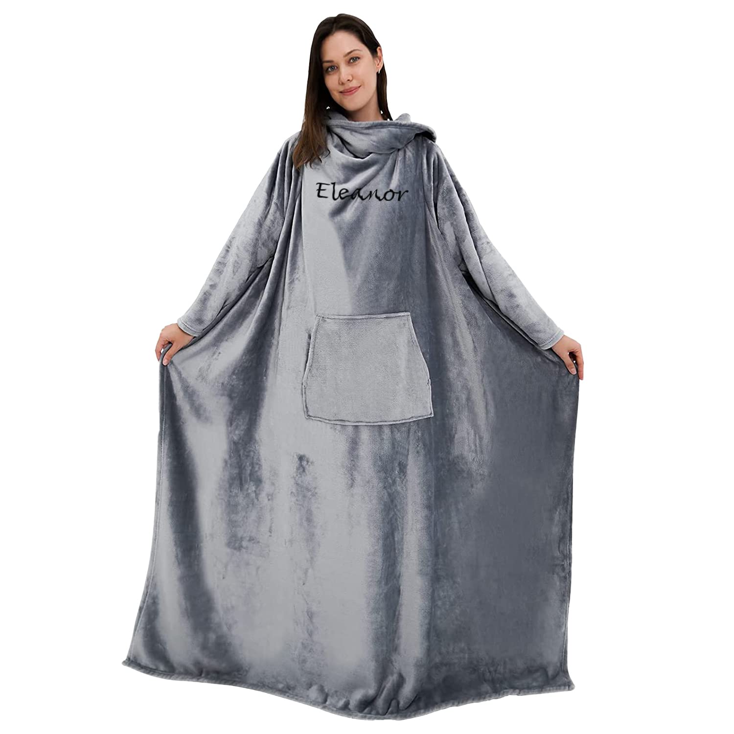 Personalized Passion Wearable Blanket for Adult Men & Women - Custom Name Soft and Comfy Fleece Snuggle Blanket with Pockets