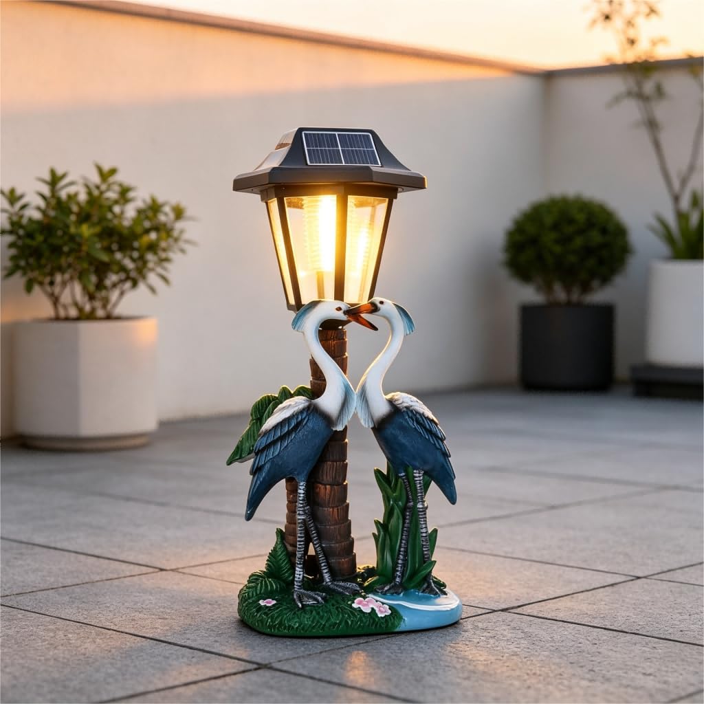 Estatua de jardín solar al aire libre par de pájaros decoración resistente a la intemperie resina patio arte para césped 33 cm