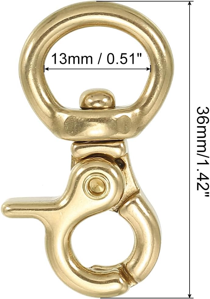 PATIKIL Lobster Clasp Keychains, 4 Pack 2/1 Inch Pure Brass Round Lobster Clasps Swivel Trigger Snap Hook Purse Lanyard Clips for DIY Leather Craft - Image 2