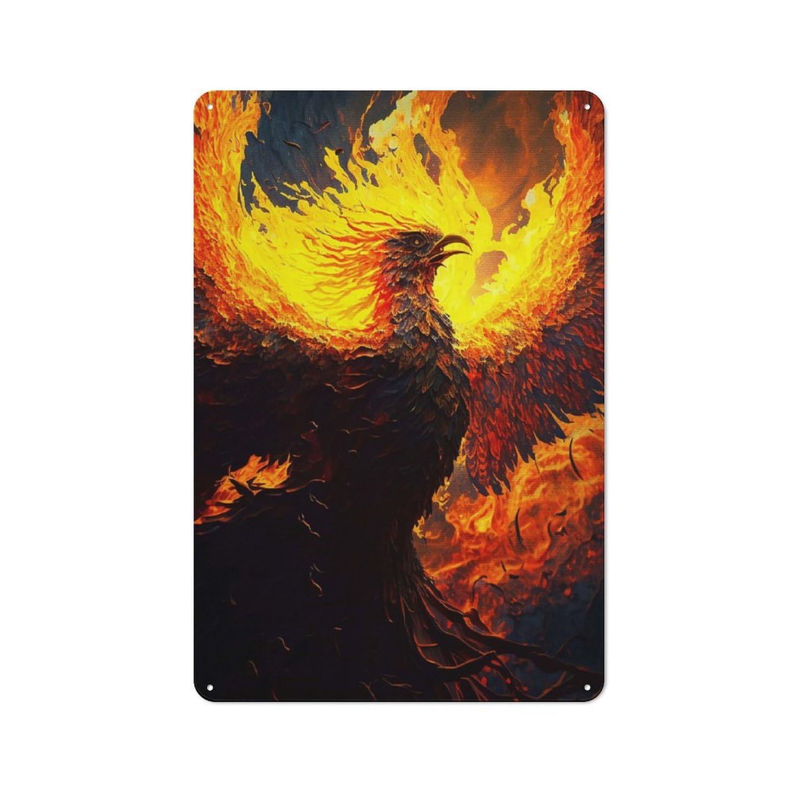 Junmoney Style-7 Metal Plaque 30X20cm With Abstract Art Phoenix For Hallway Wall, Rustic Decor, A Metal Wall Feature For Hallways And Entrance Areas