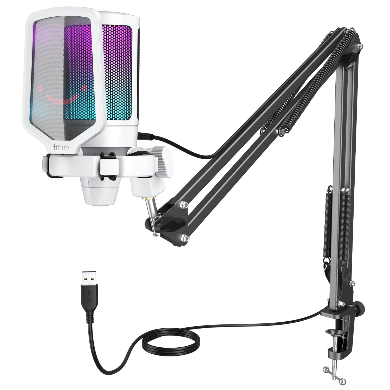 FIFINE USB Microfono PC PS4 PS5, Gaming Micrófono a Condensatore per Streaming Podcasting, RGB Microfoni da Tavolo con Pulsante di Silenziamento