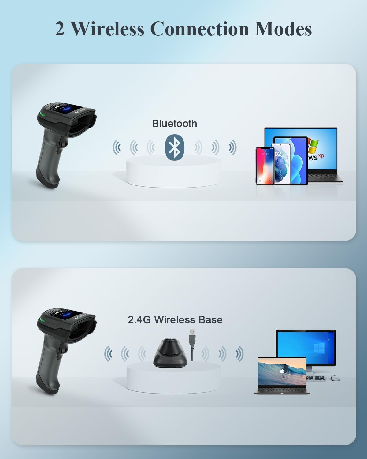 Two Wireless Connection Modes: Bluetooth and 2.4G Wireless Base