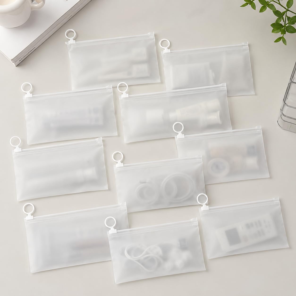 Waterproof Clear Pouches 10 Pack, 9" x 5.5" Matte Storage Organizer, Zipper Plastic Bags for Office Supplies Makeup Cable Electronics for Travel Home Organizing
