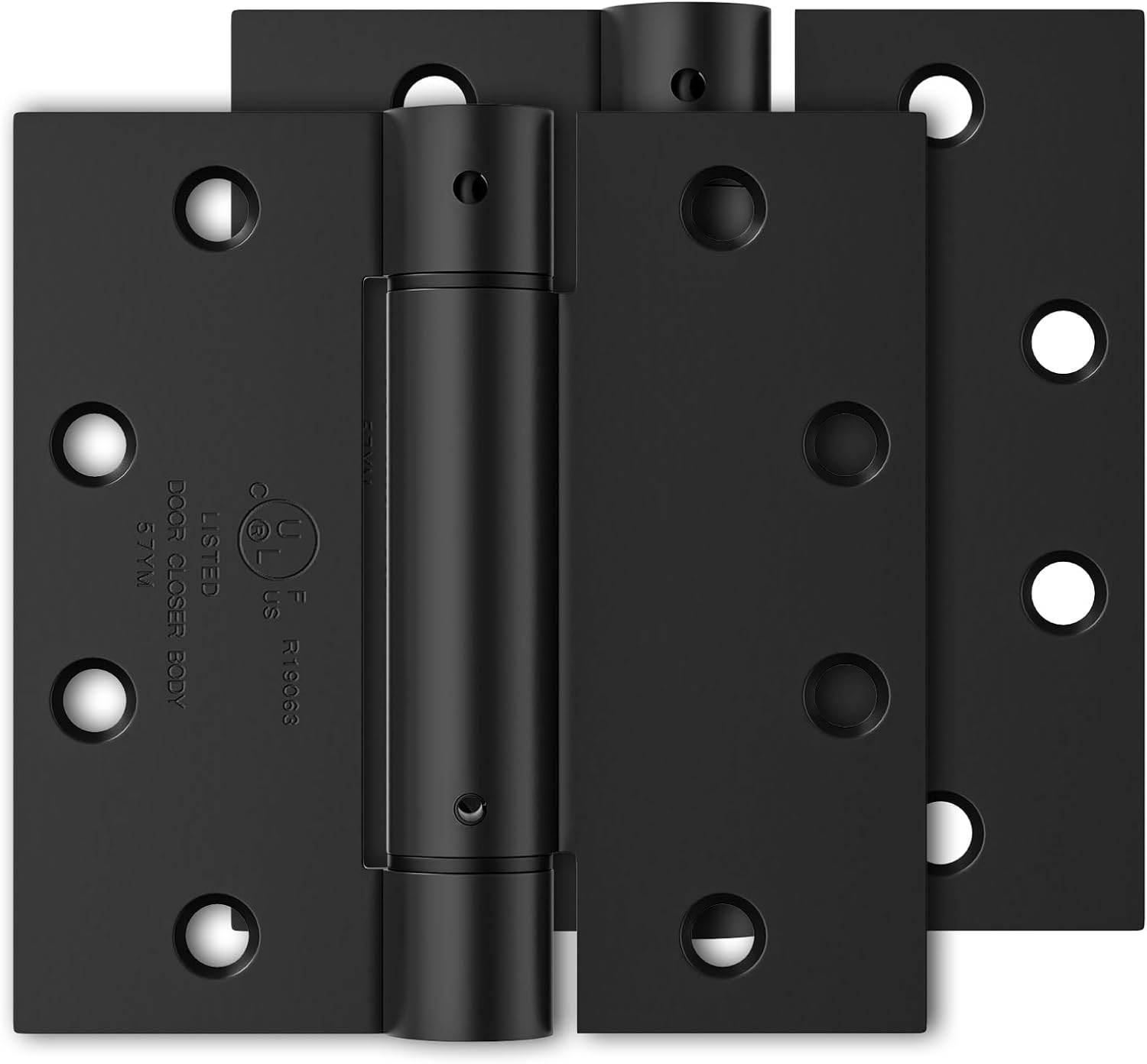 4 Pack Self Closing Door Hinges 4 Inch, Matte Black Spring Loaded Hinges with Square & 5/8" Radius Corners, Adjustable Tension for Garage, Front Door, for Left and Right Hand Door, UL Listed