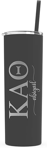 Go Greek Chic - Vaso delgado de la hermandad de mujeres Kappa Alpha Theta - (negro mate), vaso personalizado de la vida griega personalizada, nombre